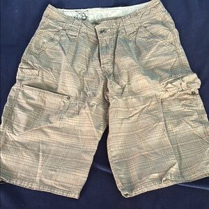 Men's Tan Plaid Cargo Shorts